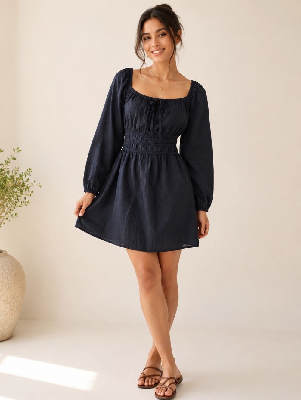 Nation Ltd. Natural Pima Cotton Milkmaid Style Dress L
